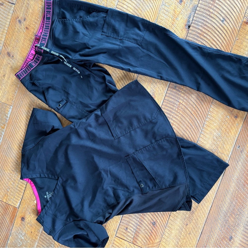 Med Couture Black and Pink Scrub Top